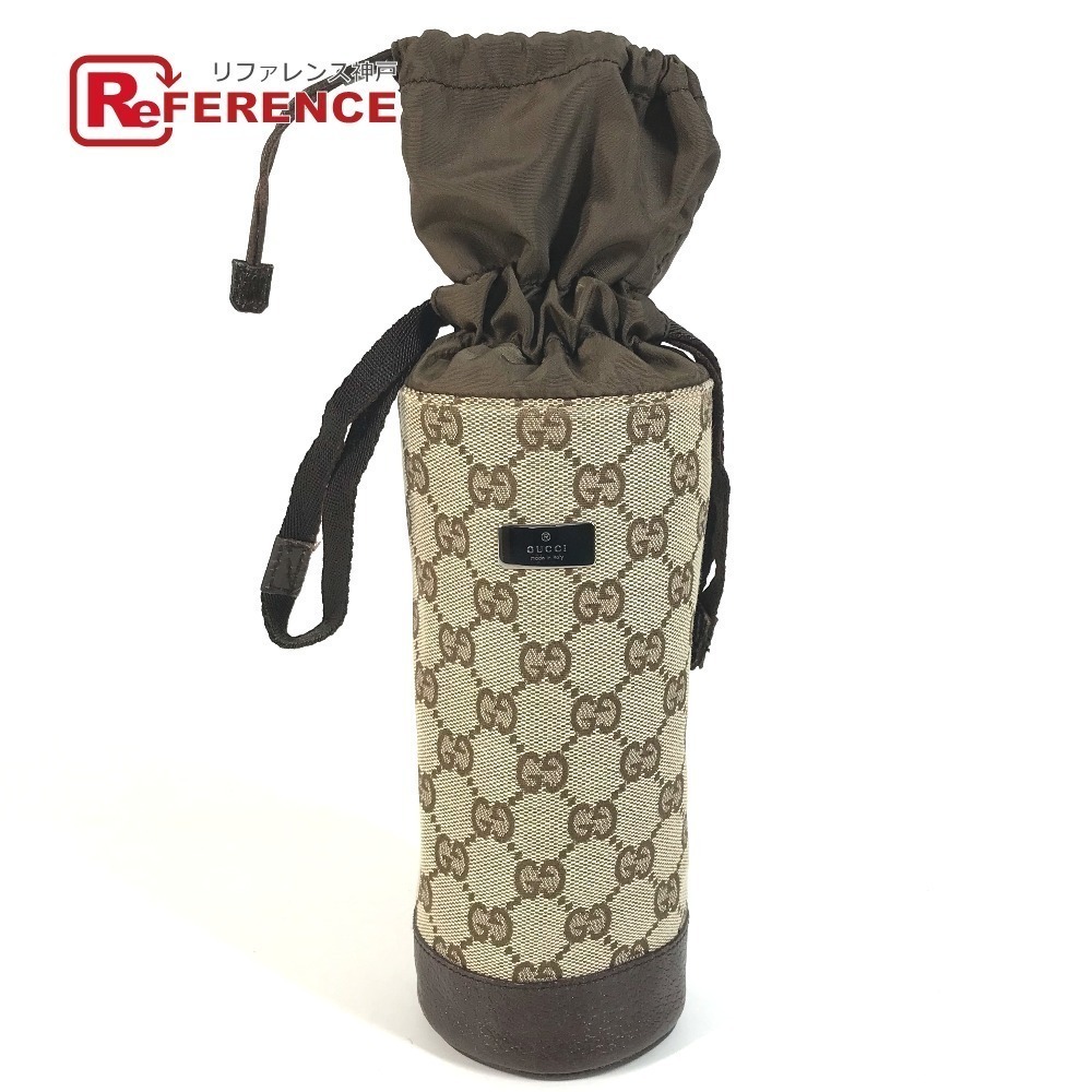 GUCCI Bottle Holder Water Case Drawstring Clutch GG Beige